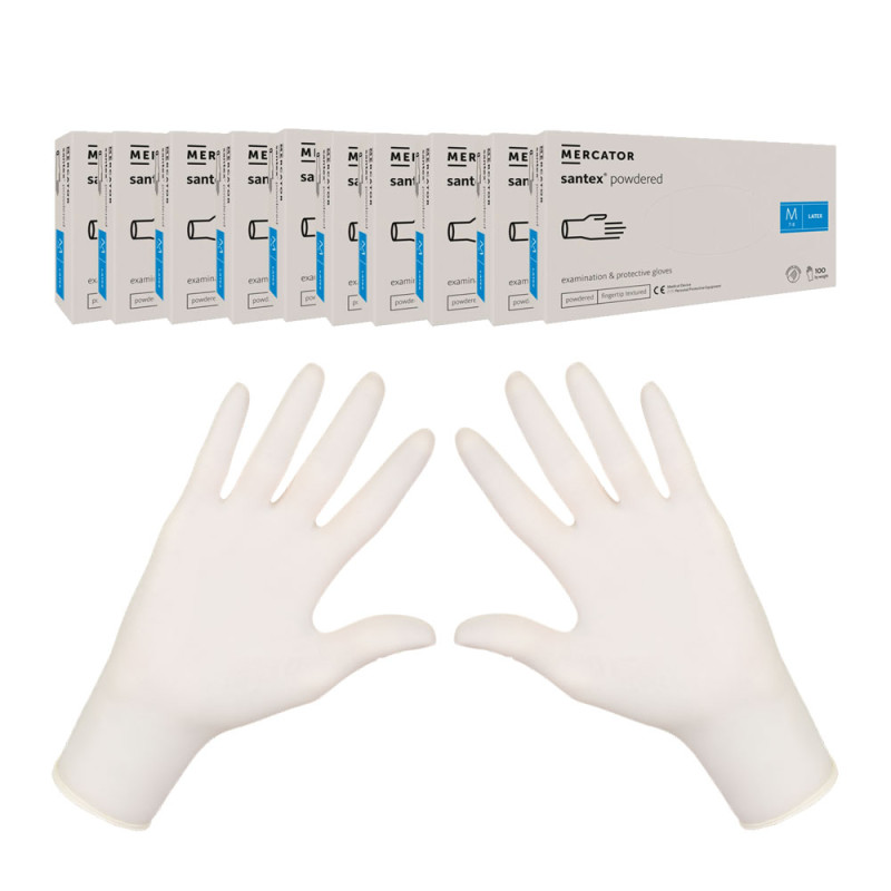 Rękawiczki lateksowe M pudrowane Santex powdered finger txt 100sztuk karton 10op