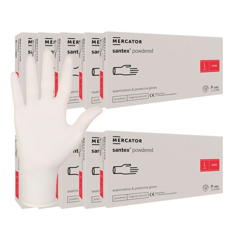 Rękawiczki lateksowe L pudrowane Santex powdered finger txt 100sztuk karton 10op