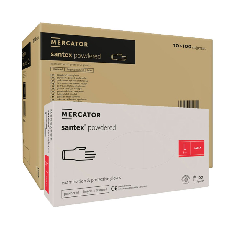 Rękawiczki lateksowe L pudrowane Santex powdered finger txt 100sztuk karton 10op