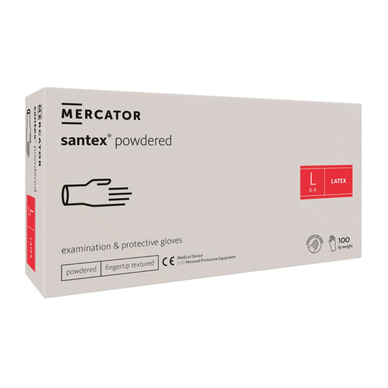 Rękawiczki lateksowe L pudrowane Santex powdered finger txt 100sztuk karton 10op