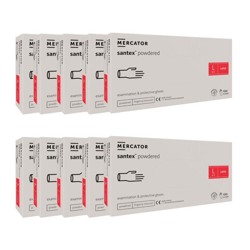 Rękawiczki lateksowe L pudrowane Santex powdered finger txt 100sztuk karton 10op