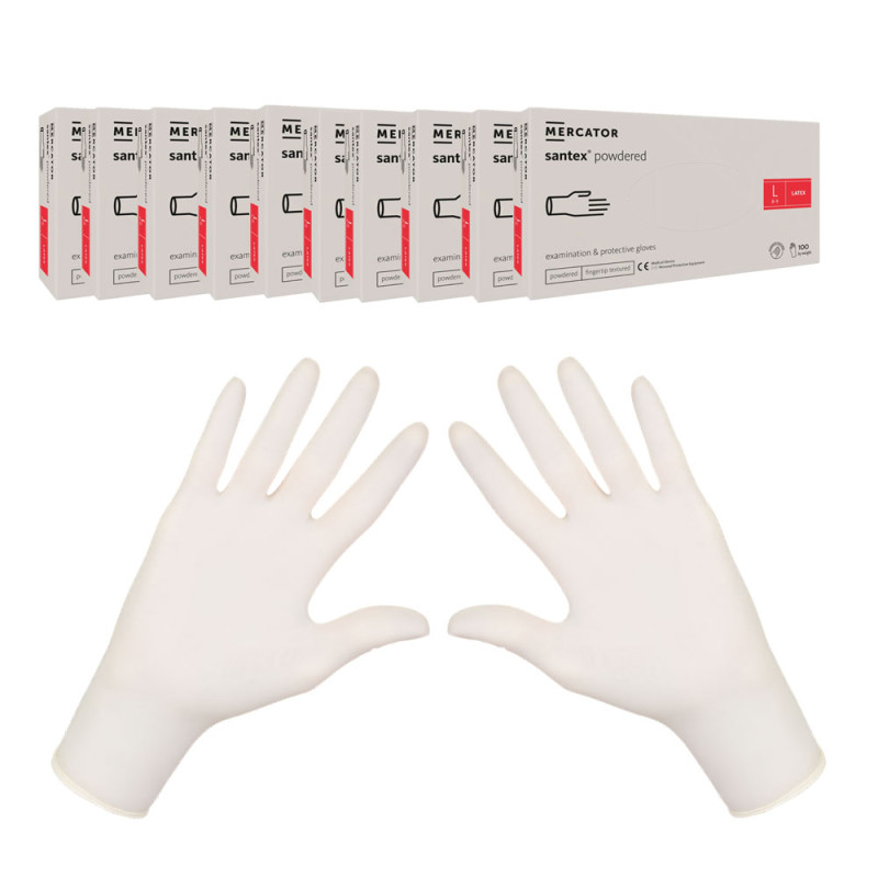 Rękawiczki lateksowe L pudrowane Santex powdered finger txt 100sztuk karton 10op