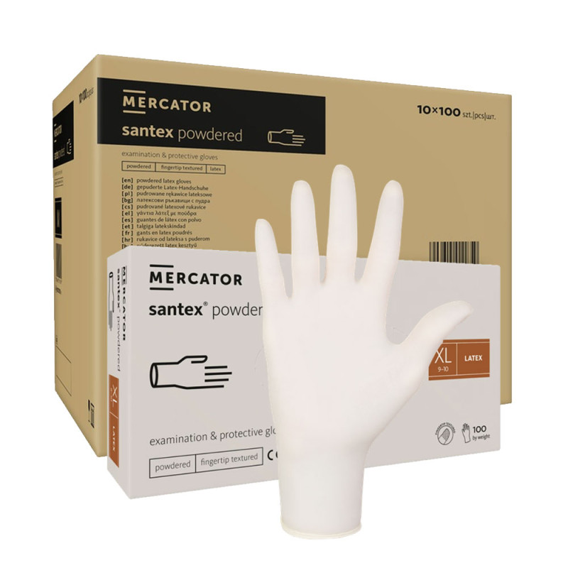 Rękawiczki lateksowe XL pudrowane Santex powdered finger txt 100sztuk karton 10op