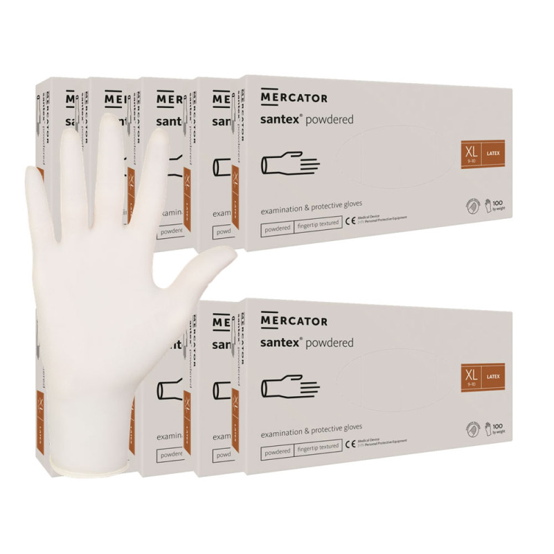 Rękawiczki lateksowe XL pudrowane Santex powdered finger txt 100sztuk karton 10op