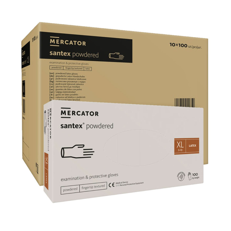 Rękawiczki lateksowe XL pudrowane Santex powdered finger txt 100sztuk karton 10op