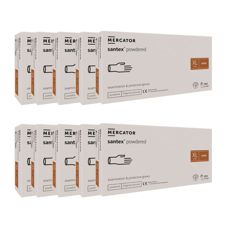 Rękawiczki lateksowe XL pudrowane Santex powdered finger txt 100sztuk karton 10op