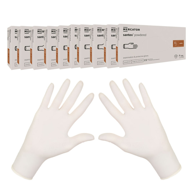Rękawiczki lateksowe XL pudrowane Santex powdered finger txt 100sztuk karton 10op