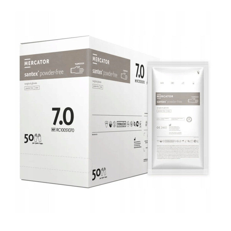 Rękawiczki chirurgiczne lateksowe sterylne 7.0 bezpudrowe Mercator Santex Powder-Free 50 par