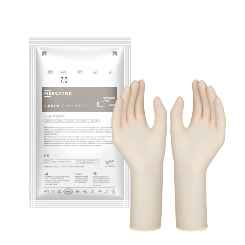 Rękawiczki chirurgiczne lateksowe sterylne 7.0 bezpudrowe Mercator Santex Powder-Free 400 par