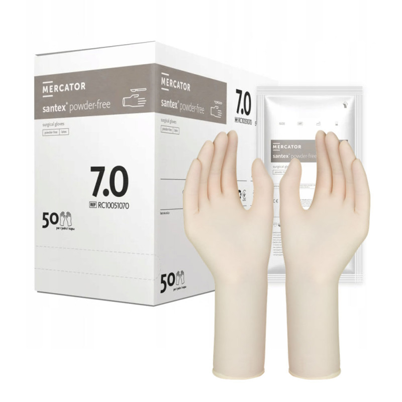 Rękawiczki chirurgiczne lateksowe sterylne 7.0 bezpudrowe Mercator Santex Powder-Free 400 par