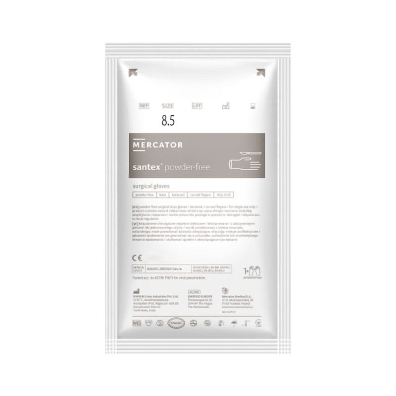 Rękawiczki chirurgiczne lateksowe sterylne 8.5 bezpudrowe Mercator Santex Powder-Free 1 para