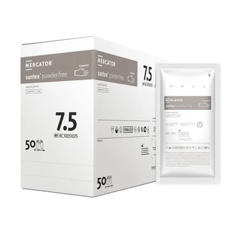 Rękawiczki chirurgiczne lateksowe sterylne 7.5 bezpudrowe Mercator Santex Powder-Free 50 par