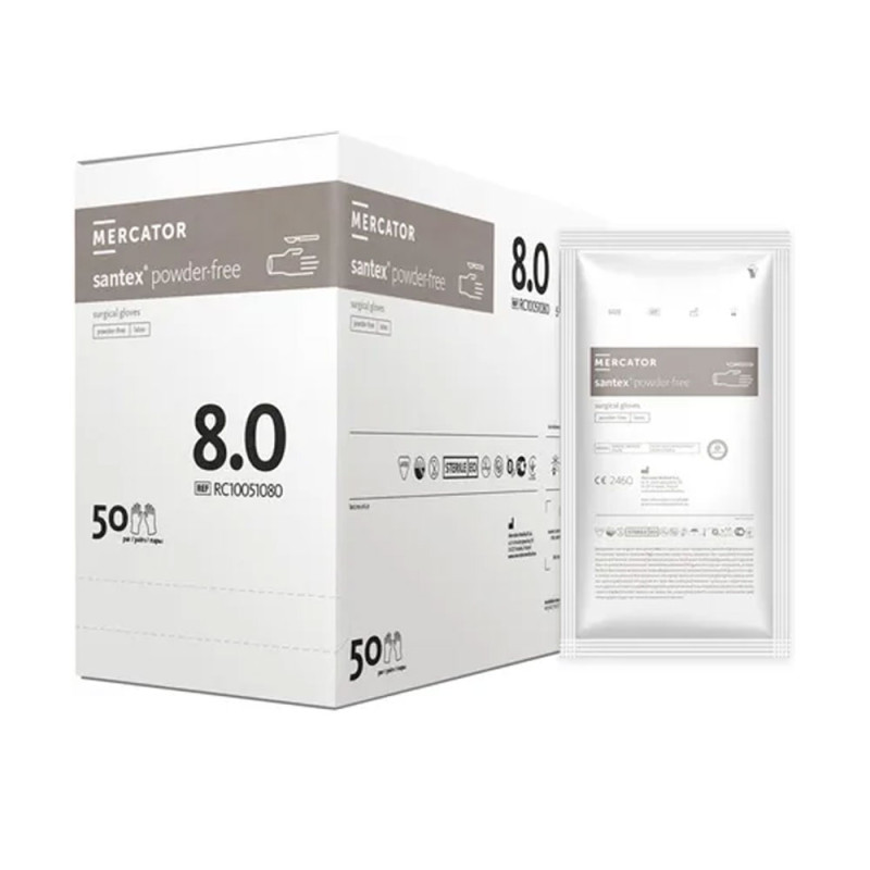 Rękawiczki chirurgiczne lateksowe sterylne 8.0 bezpudrowe Mercator Santex Powder-Free 50 par