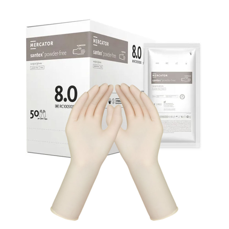 Rękawiczki chirurgiczne lateksowe sterylne 8.0 bezpudrowe Mercator Santex Powder-Free 400 par