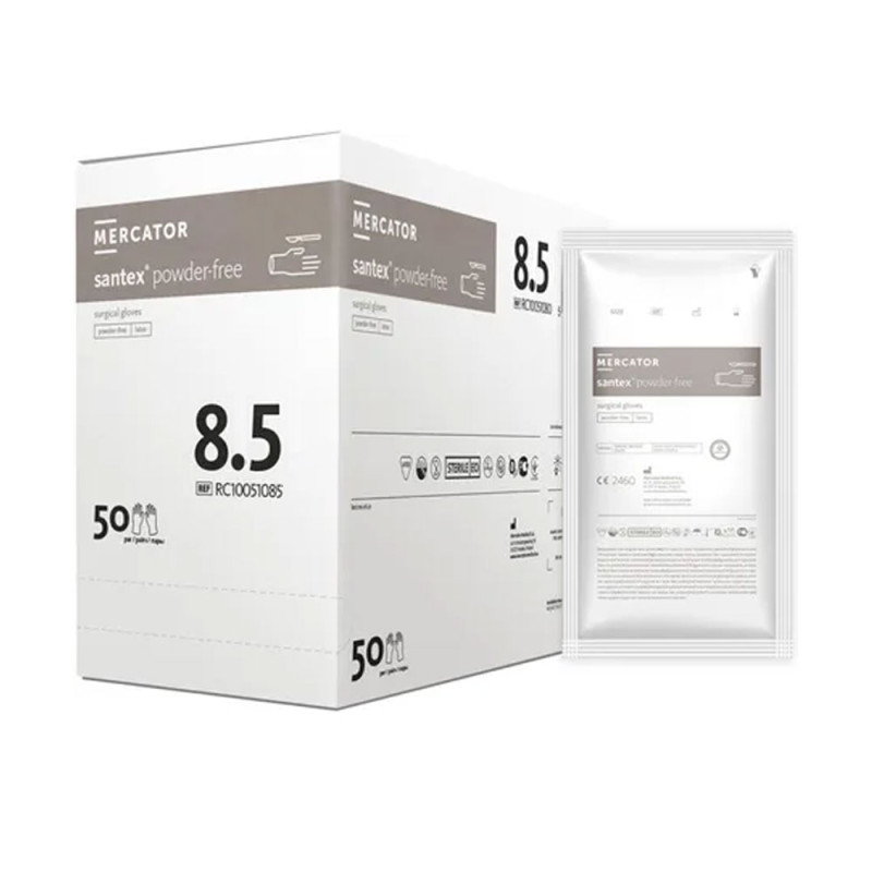 Rękawiczki chirurgiczne lateksowe sterylne 8.5 bezpudrowe Mercator Santex Powder-Free 50 par