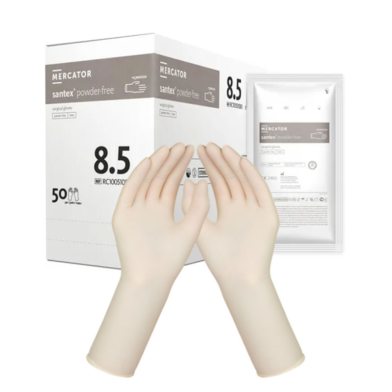 Rękawiczki chirurgiczne lateksowe sterylne 8.5 bezpudrowe Mercator Santex Powder-Free 400 par
