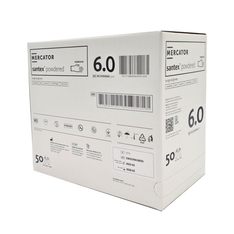 Rękawiczki chirurgiczne lateksowe sterylne 6.0 pudrowane Mercator Santex Powdered 400 par