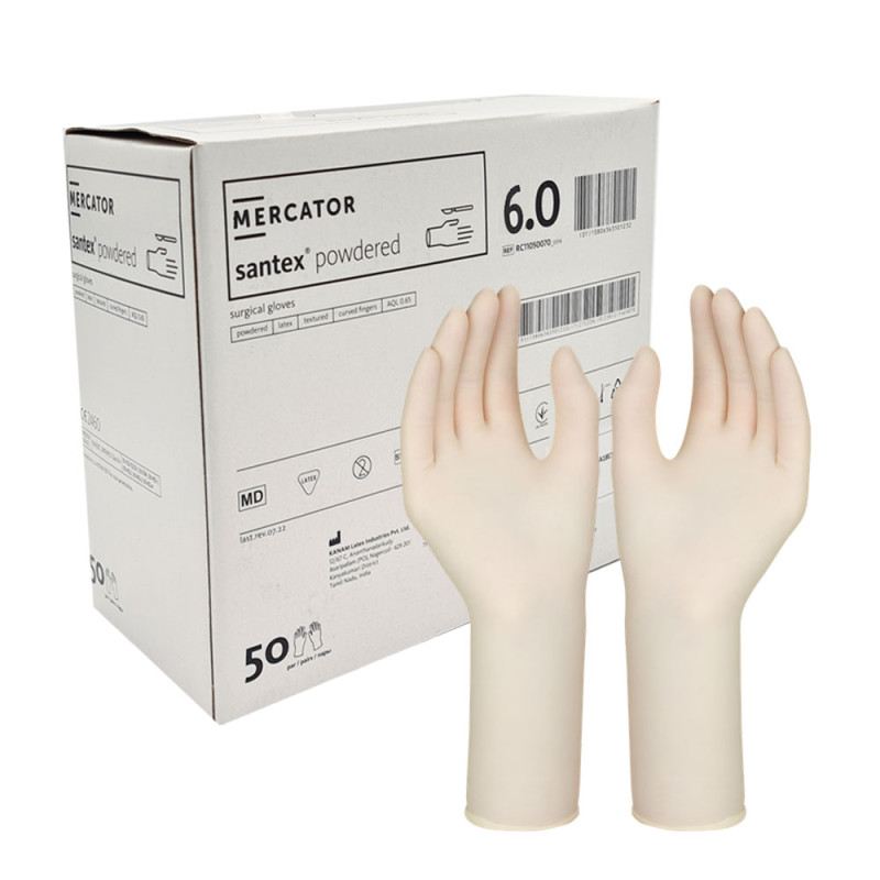 Rękawiczki chirurgiczne lateksowe sterylne 6.0 pudrowane Mercator Santex Powdered 400 par
