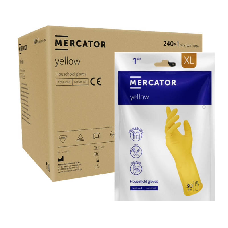 Rękawiczki gumowe XL gospodarcze żółte lateksowe Ideall Yellow 240par karton