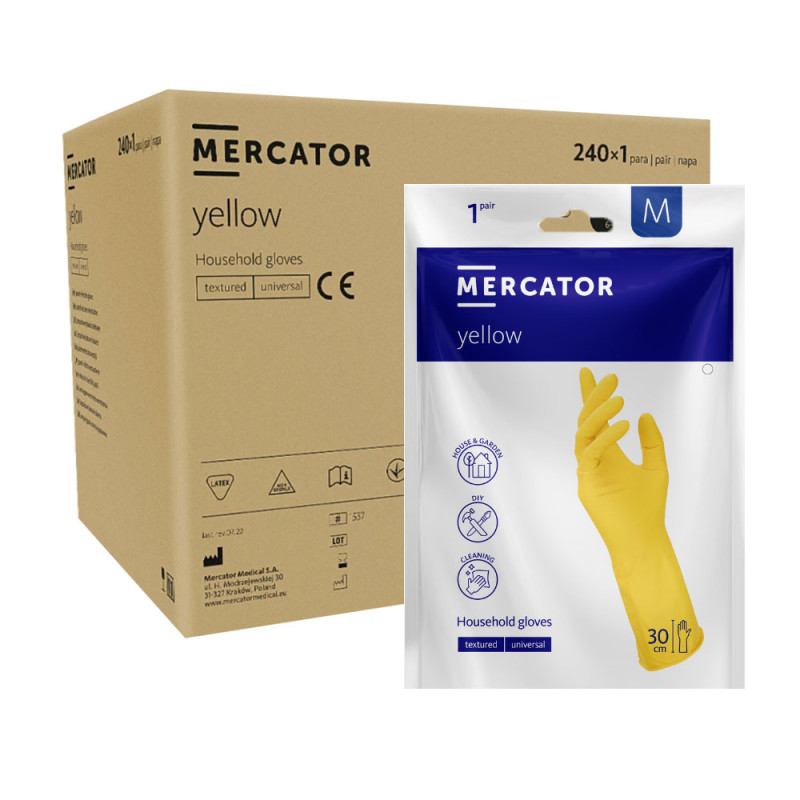 Rękawiczki gumowe M gospodarcze żółte lateksowe Ideall Yellow 240par karton