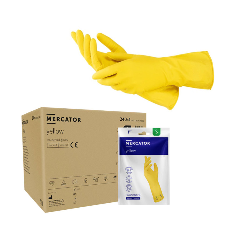 Rękawiczki gumowe S gospodarcze żółte lateksowe Ideall Yellow 240par karton