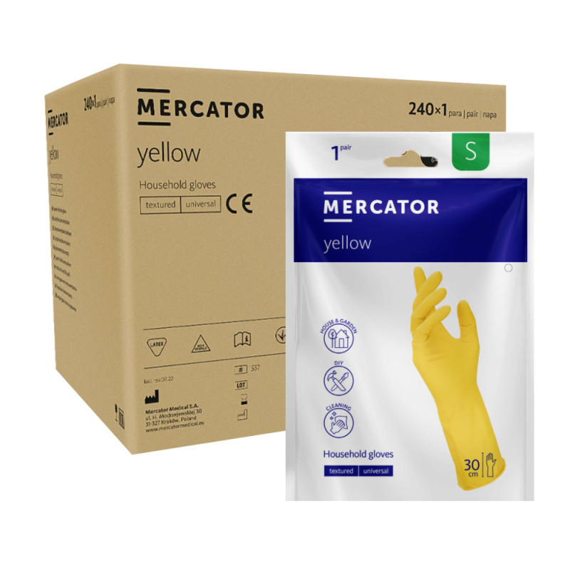 Rękawiczki gumowe S gospodarcze żółte lateksowe Ideall Yellow 240par karton