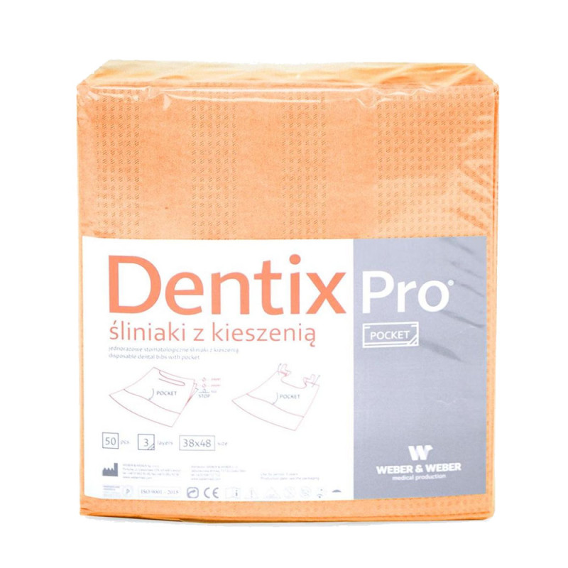 Śliniak dentystyczny z kieszonką 39cm x 48cm morelowy podfoliowany 54g DentixPro 50szt