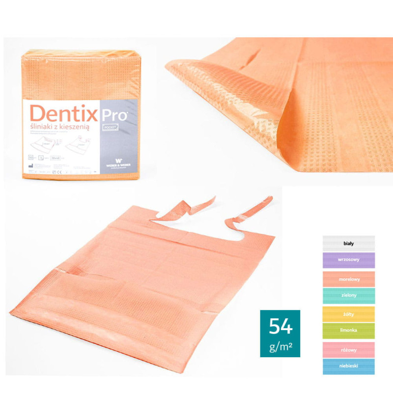 Śliniak dentystyczny z kieszonką 39cm x 48cm morelowy podfoliowany 54g DentixPro 50szt