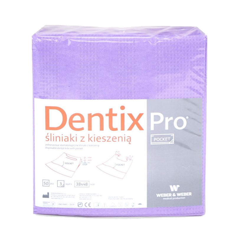 Śliniak dentystyczny z kieszonką 39cm x 48cm fioletowy podfoliowany 54g DentixPro 50szt