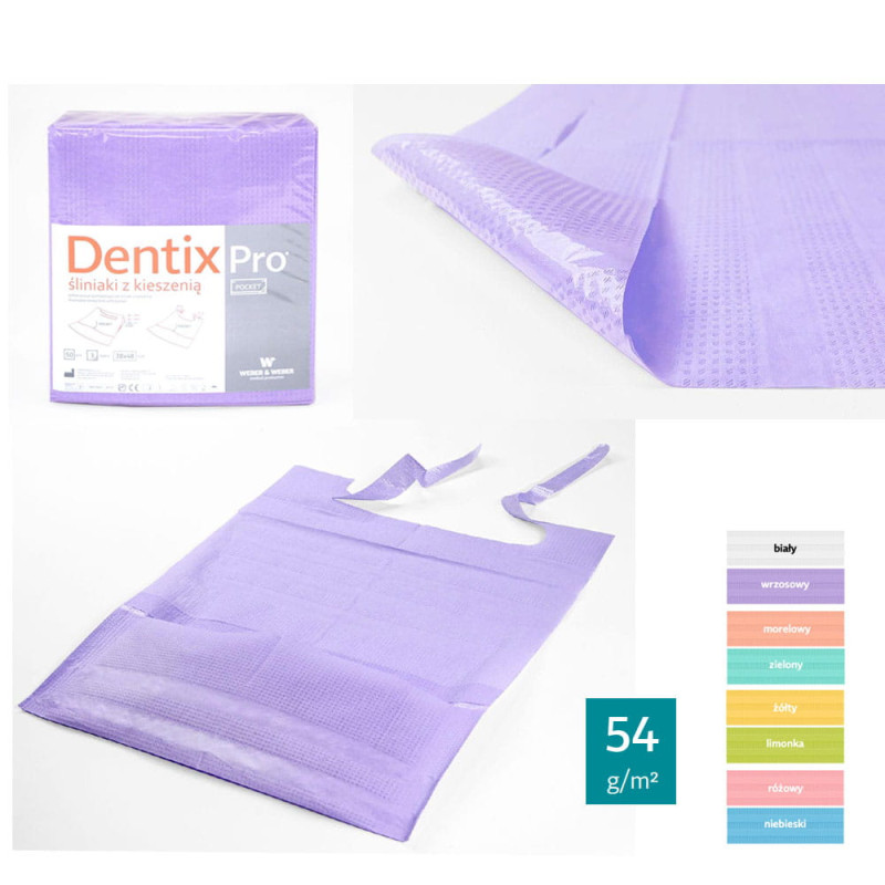 Śliniak dentystyczny z kieszonką 39cm x 48cm fioletowy podfoliowany 54g DentixPro 50szt
