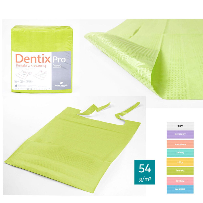 Śliniak dentystyczny z kieszonką 39cm x 48cm limonkowy podfoliowany 54g DentixPro 50szt