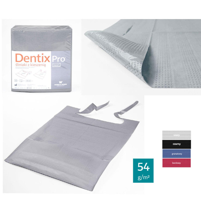 Śliniak dentystyczny z kieszonką 39cm x 48cm szary podfoliowany 54g DentixPro 50szt