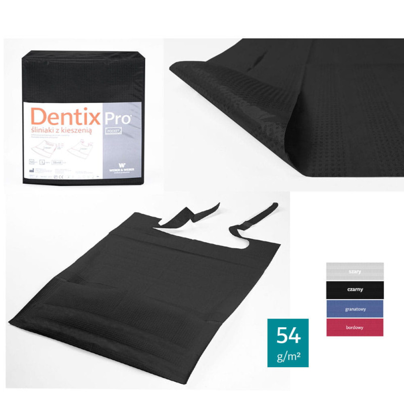 Śliniak dentystyczny z kieszonką 39cm x 48cm czarny podfoliowany 54g DentixPro 50szt