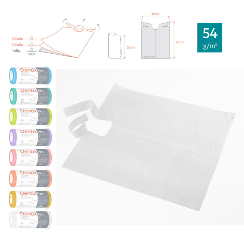 Śliniak dentystyczny na rolce 50cm x 65cm biały podfoliowany 54g DentixPro 30szt