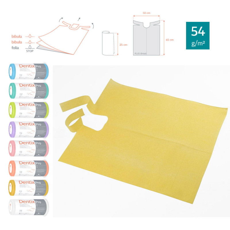 Śliniak dentystyczny na rolce 50cm x 65cm żółty podfoliowany 54g DentixPro 30szt