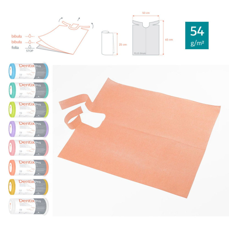 Śliniak dentystyczny na rolce 50cm x 65cm morelowy podfoliowany 54g DentixPro 30szt