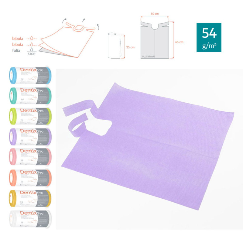 Śliniak dentystyczny na rolce 50cm x 65cm fioletowy podfoliowany 54g DentixPro 30szt