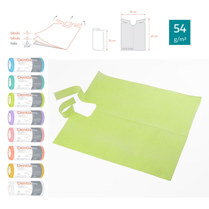 Śliniak dentystyczny na rolce 50cm x 65cm limonkowy podfoliowany 54g DentixPro 30szt