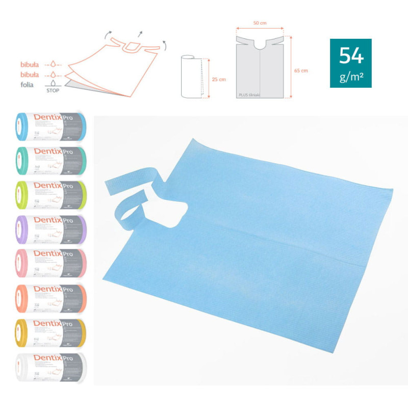 Śliniak dentystyczny na rolce 50cm x 65cm niebieski podfoliowany 54g DentixPro 30szt