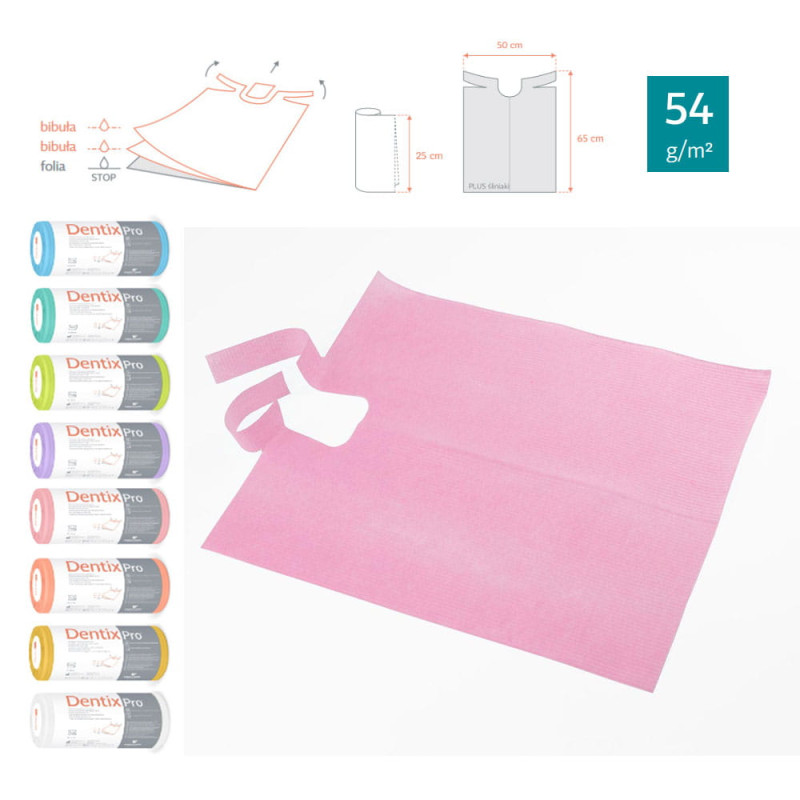 Śliniak dentystyczny na rolce 50cm x 65cm różowy podfoliowany 54g DentixPro 30szt