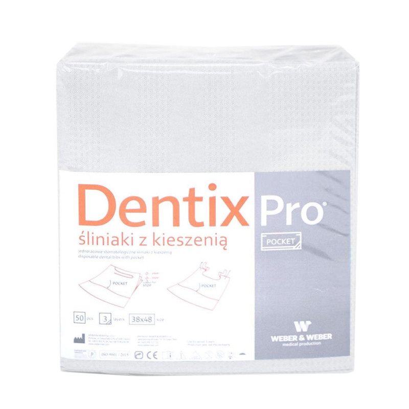 Śliniak dentystyczny z kieszonką 39cm x 48cm biały podfoliowany 54g DentixPro 400szt