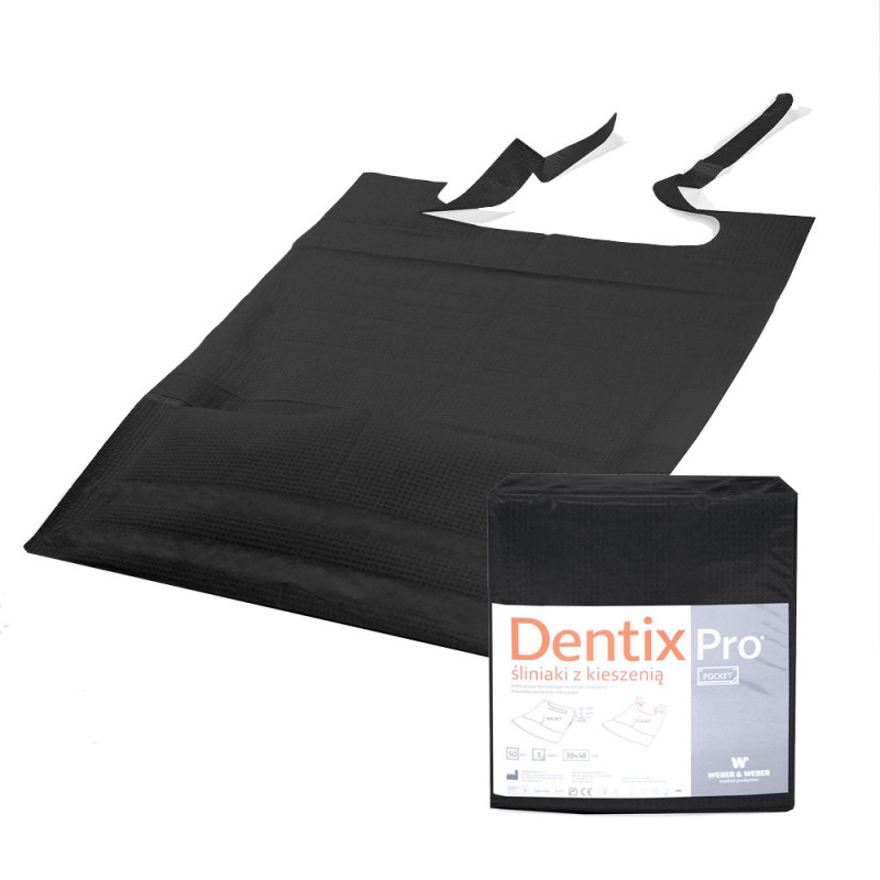 Śliniak dentystyczny z kieszonką 39cm x 48cm czarny podfoliowany 54g DentixPro 400szt