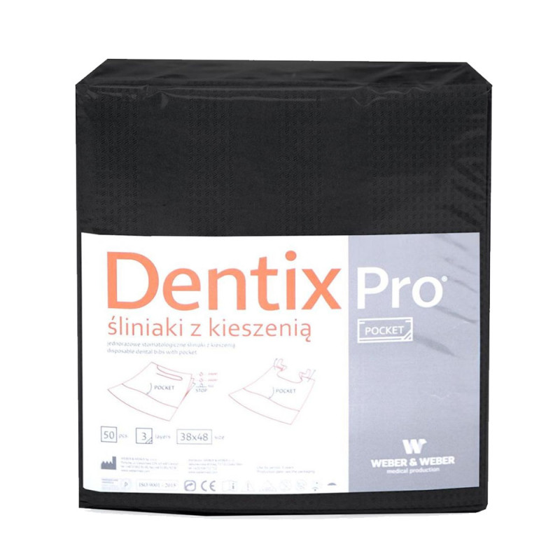 Śliniak dentystyczny z kieszonką 39cm x 48cm czarny podfoliowany 54g DentixPro 400szt