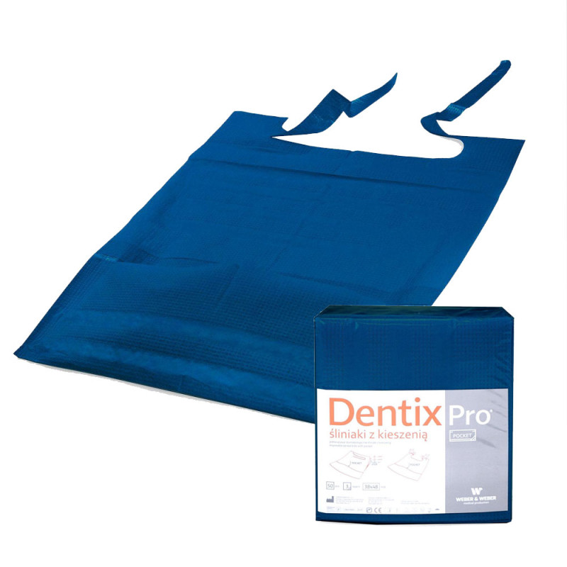 Śliniak dentystyczny z kieszonką 39cm x 48cm granatowy podfoliowany 54g DentixPro 400szt