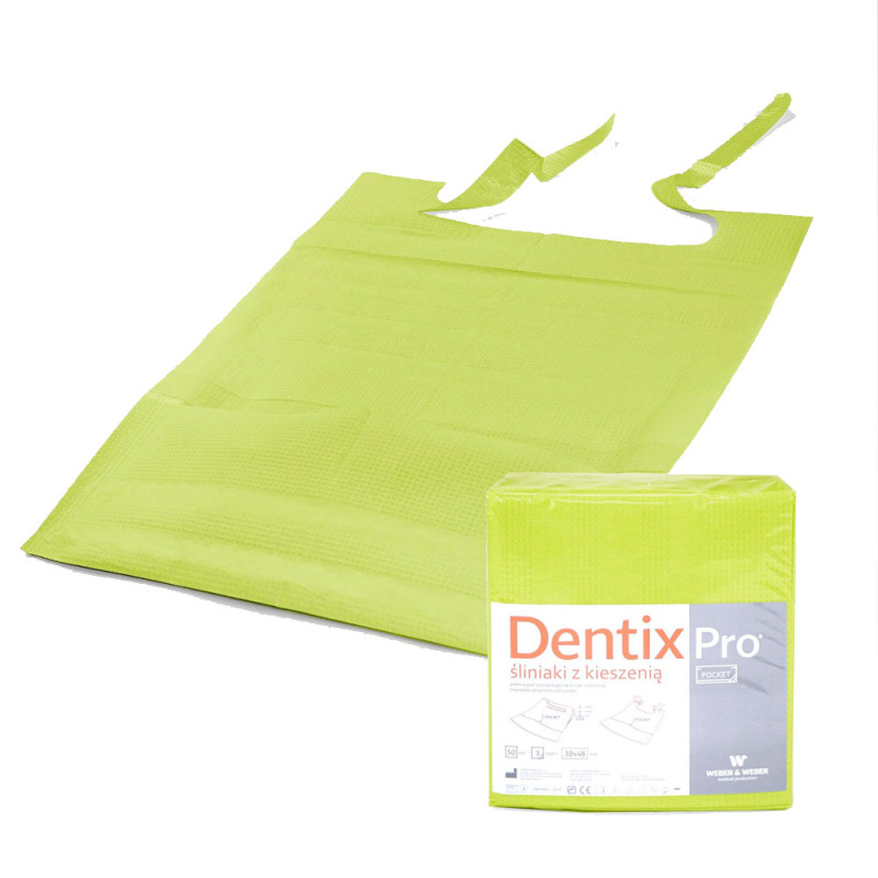 Śliniak dentystyczny z kieszonką 39cm x 48cm limonkowy podfoliowany 54g DentixPro 400szt