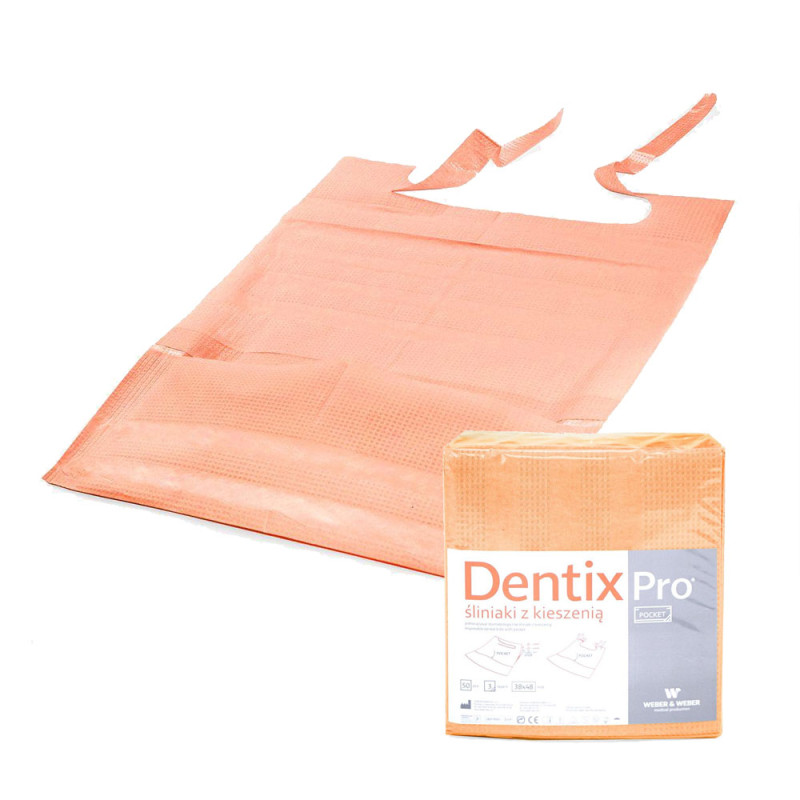 Śliniak dentystyczny z kieszonką 39cm x 48cm morelowy podfoliowany 54g DentixPro 400szt