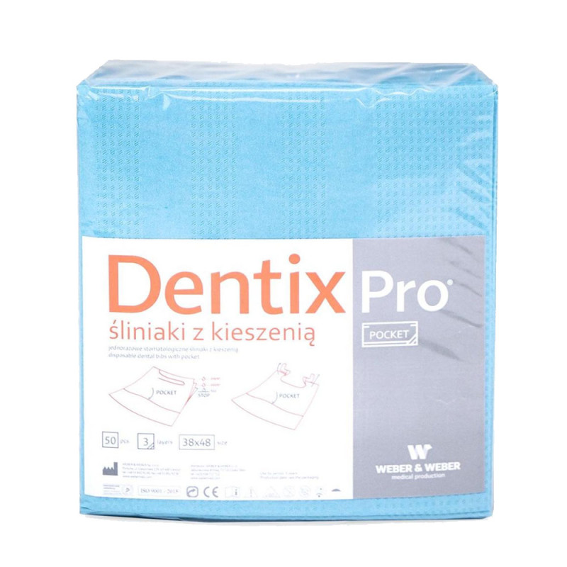 Śliniak dentystyczny z kieszonką 39cm x 48cm niebieski podfoliowany 54g DentixPro 400szt
