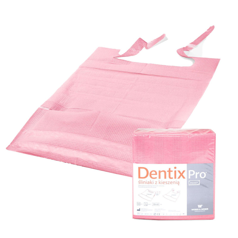 Śliniak dentystyczny z kieszonką 39cm x 48cm różowy podfoliowany 54g DentixPro 400szt