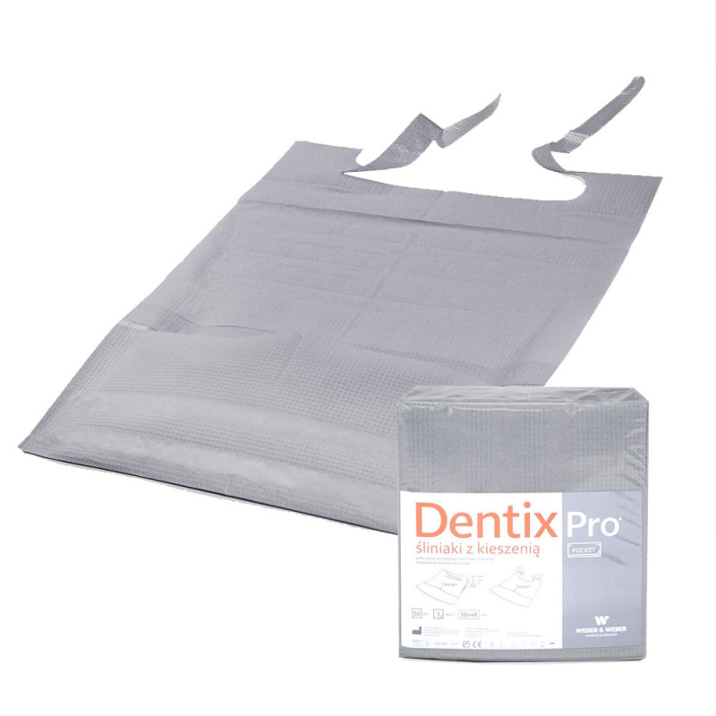 Śliniak dentystyczny z kieszonką 39cm x 48cm szary podfoliowany 54g DentixPro 400szt