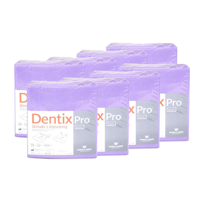 Śliniak dentystyczny z kieszonką 39cm x 48cm fioletowy podfoliowany 54g DentixPro 400szt